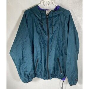 VTG Helly Hansen Ripstop Green/Purple Full Zip Hooded Windbreaker Jacket Large